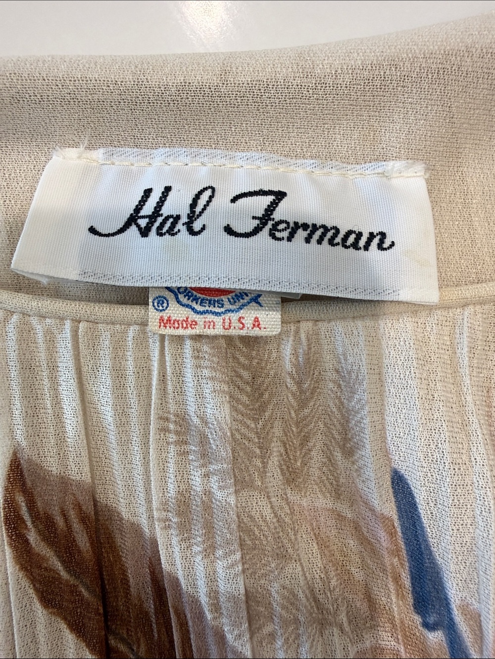 70sVtg Union Made Hal Ferman Boho Inspired Cream Long Sleeve Floral Dress Sz 12 - Picture 5 of 11